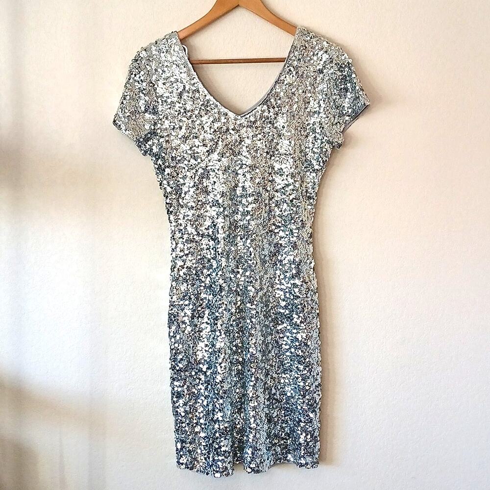MANER Women's Sequin Glitter Short Sleeve Cocktail Dress